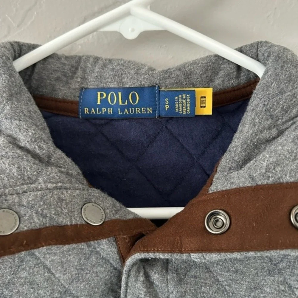 🔥 POLO Ralph Lauren Quilted‎ SYNCHILLA 4 Snap Pullover Sweater - Charcoal Grey